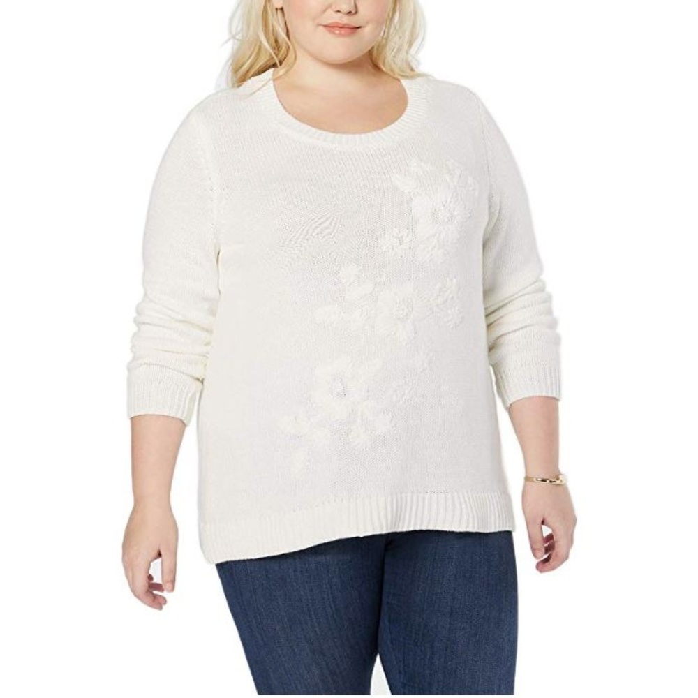 Style Co Ivory Floral Embroidered Sweater 1G29
